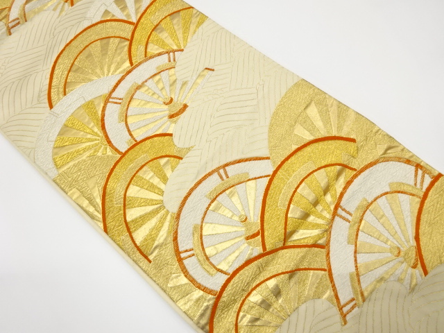 アンティーク　波に片輪車模様織り出し袋帯（着用可）